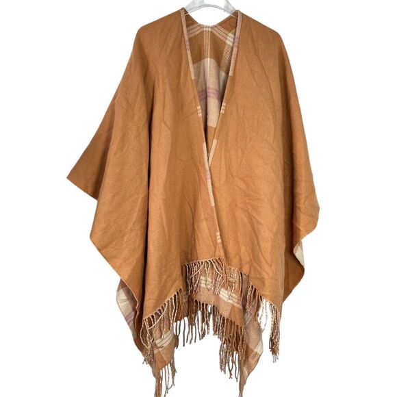 J. Crew Reversible Paid Blanket Fringe Poncho M/L - Picture 5 of 9